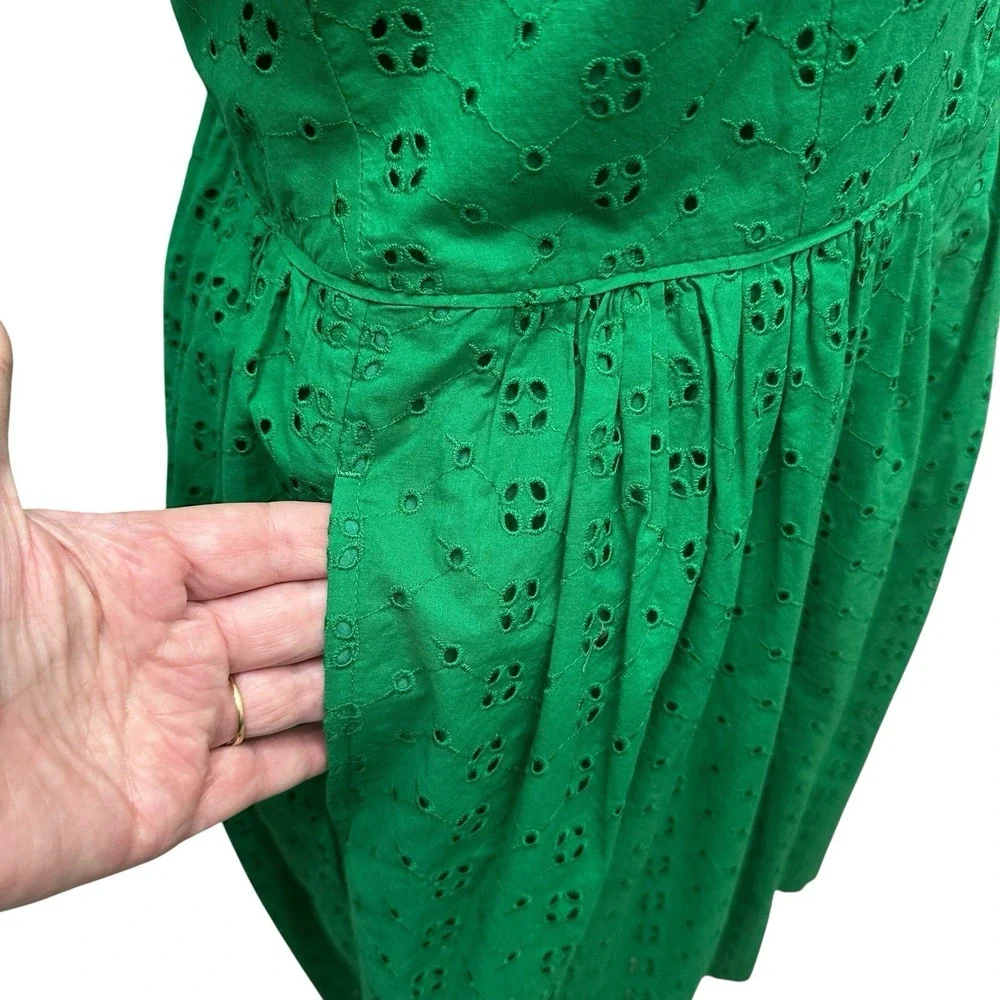 J. Crew Kelly Green Eyelet Sleeveless Cotton Midi‎ Shirt Dress Womens L